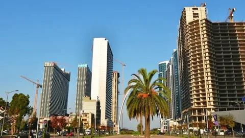 Zoom in dynamic time lapse Batumi city panorama with cars in traffic and real Stock Footage 188031934