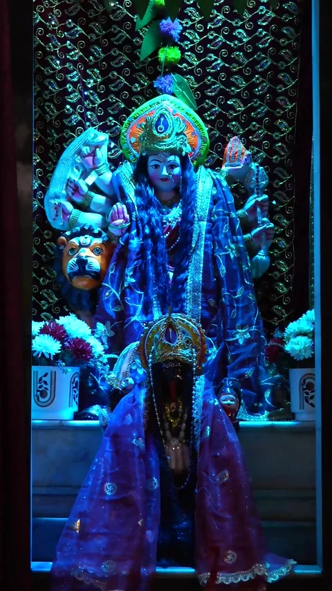 Zoom Effect Artistic View of Durga Maa Idol in Temple Stock Footage 316895195