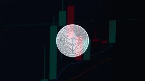 Zoom in of a ethereum eth crypto token translucent silver coin background Stock Footage 162869678