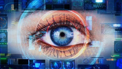 Zoom Into Eye Technology Interface Computer Data w Alpha 動画素材 128547817