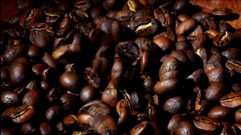 Zoom In Falling Roasted Coffee Beans Real Time Speed Stock Footage 323401653
