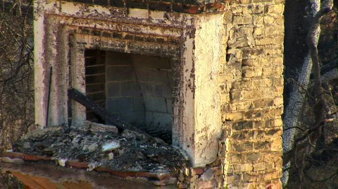 Zoom of fireplace left from fire destruction Stock Footage 419277