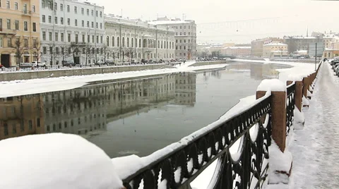 ZOOM: Fontanka River in winter, St. Petersburg, Russia Stock Footage 37594604