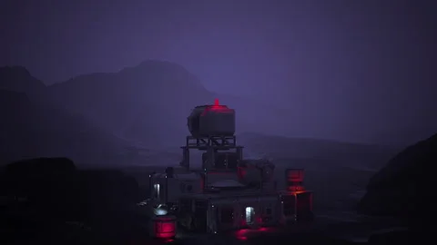 Zoom in on a futuristic construction with modular architecture at night Video stock 276951547