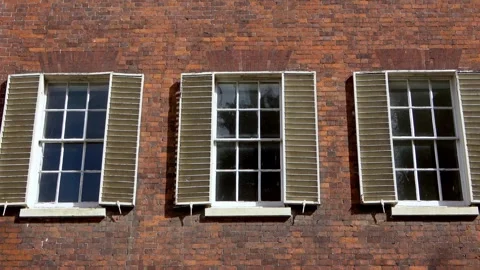Zoom in Georgian Windows with Shutters Stock Footage 273510820