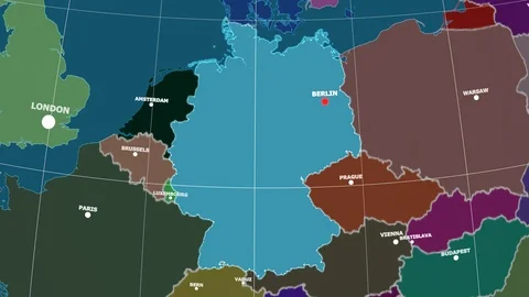 Zoom-in on Germany outlined. Administrative Stock Footage 86010529