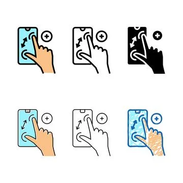 Zoom in gesture types phone screen color icon vector 库存插图