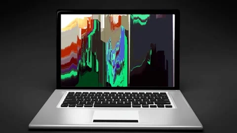 Zoom in GLITCHED computer bug screen on laptop pc portable, damages, bug Stock Footage 119342604