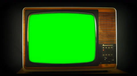 Zoom into green screen 1970s TV set 4K | Stock Video | Pond5