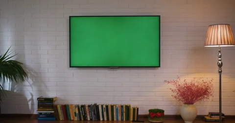 Zoom green screen TV on the wall in the house 스톡 동영상 155491109