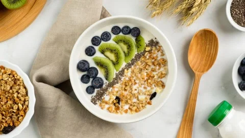 Zoom in healthy breakfast. Stock Footage 242231754