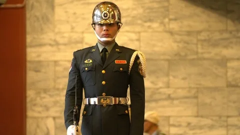Zoom - Honor Guard Standing at Attention at Sun Yat Sen Memorial - Taipei Taiwan Stock Footage 87207433