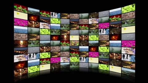 Zoom in on huge curved video screen wall Stock Footage 147204689
