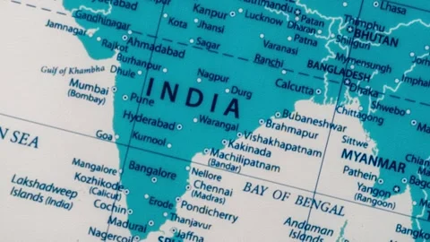 Zoom in india map geographical overview educational content detailed Stock Footage 309851110