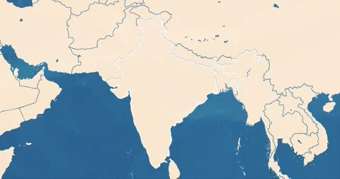 Zoom in of a India map with most important cities frontiers and rivers Vídeos de archivo 328057821