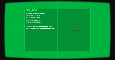 On zoom input EXEC_DASH and TARGET circle framing tightening focusing metrics on Stock Footage 327338662