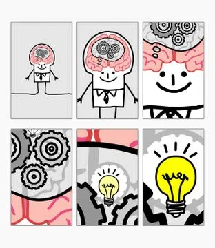 Zoom inside clever man's head Stock Illustration