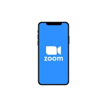 Zoom interface logo on a iphone 12 pro screen. Editorial vector Illustrazione stock