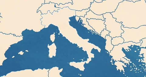 Zoom in of a Italy map with most important cities and frontier lines Video stock 328319784