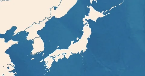 Zoom in of a Japan map with most important cities and frontier lines Video stock 328319809