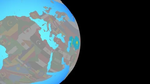 Zoom to Kazakhstan with flag on globe Stock Footage 100356210