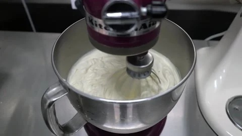 Zoom In to KitchenAid Machine Mixer Mixing Baking Pastry Ingredients Stock Footage 155095715