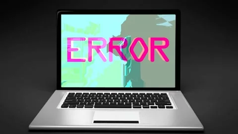 Zoom in laptop with pink word ERROR on distorted pixelated animation on screen Stock Footage 119342286