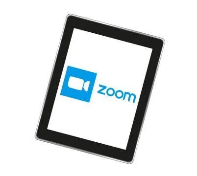 Zoom logo video conference application. Blue camera icon. Zoom app logo. Live Stock Illustration
