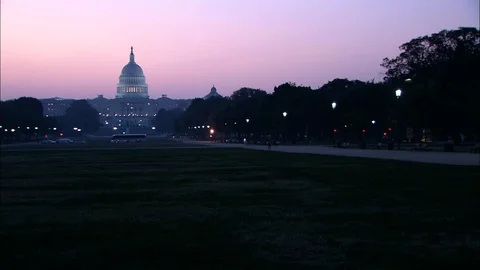 Zoom In From Mall To U.S. Capitol At Sunset, Washington D.C. Stock Footage