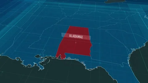 Zoom in to the map of Alabama state, with text and textless Stock Footage 302140934