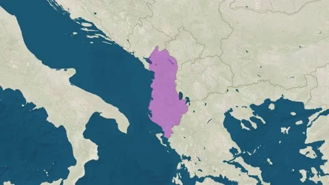 Zoom in to the map of Albania with text, textless, and with flag Stock Footage 206889846