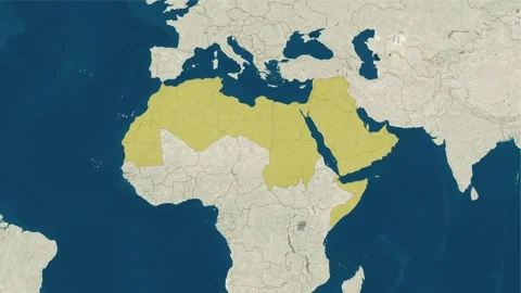 Zoom in to the map of Arab countries, textless Stock Footage 247524938