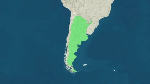 Zoom in to the map of Argentina with text, textless, and with flag Stock Footage 204102803