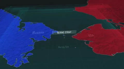 Zoom in to the map of Bering Strait with text, textless Video stock 318579884