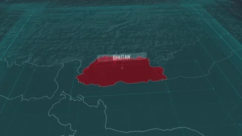 Zoom in to the map of Bhutan, with text and textless Stock Footage 301480881