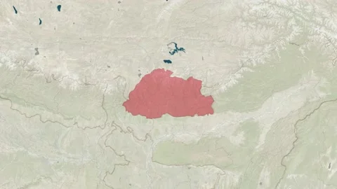 Zoom in to the map of Bhutan with text, textless, and with flag Stock Footage 210729306