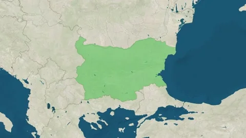 Zoom in to the map of Bulgaria with text, textless, and with flag Stock Footage 206885471