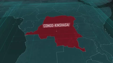 Zoom in to the map of Congo-Kinshasa, with text and textless Video stock 301261875