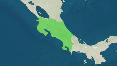 Zoom in to the map of Costa Rica with text, textless, and with flag Stock Footage 204841004