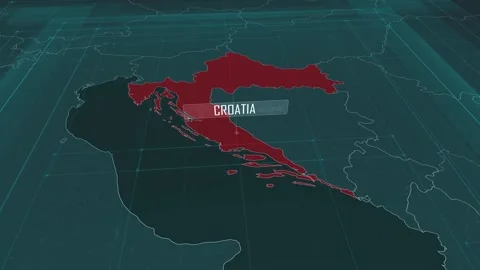 Zoom in to the map of Croatia, with text and textless Stock Footage 301261206