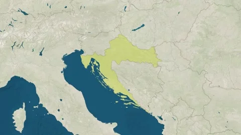 Zoom in to the map of Croatia with text, textless, and with flag Stock Footage 206891244