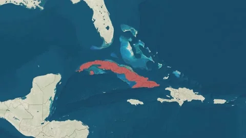 Zoom in to the map of Cuba with text, textless Stock Footage 203801749