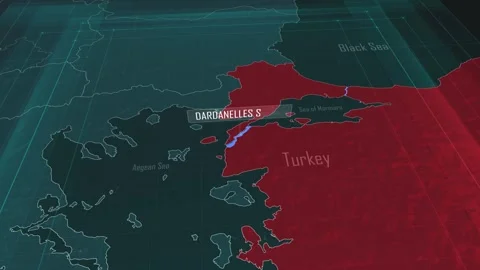 Zoom in to the map of Dardanelles Strait with text, textless Stock Footage 318520476