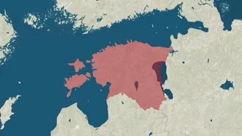 Zoom in to the map of Estonia with text, textless, and with flag Stock Footage 206871546