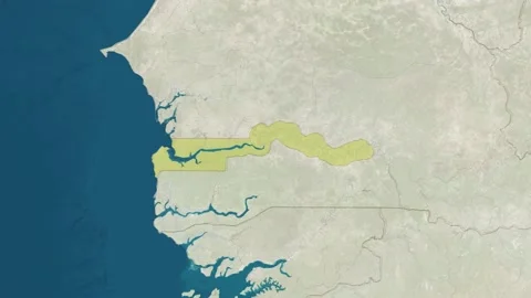 Zoom in to the map of The Gambia with text, textless Video stock 211191699