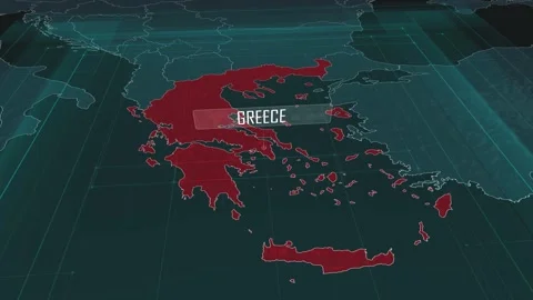 Zoom in to the map of Greece, with text and textless Stock Footage 301136470