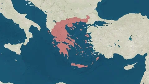 Zoom in to the map of Greece with text, textless, and with flag Stock Footage 206886812