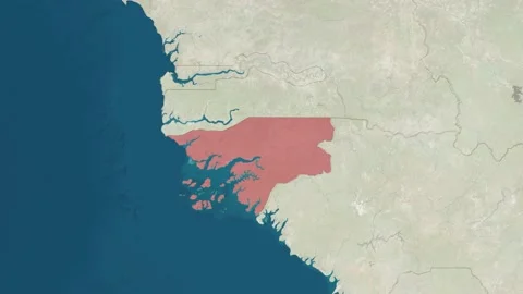 Zoom in to the map of Guinea-Bissau with text, textless, and with flag Stock Footage 211194164