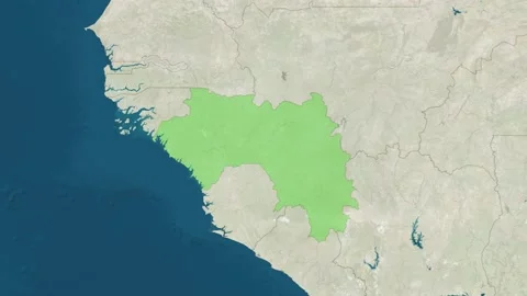 Zoom in to the map of Guinea with text, textless, and with flag Stock Footage 211193094