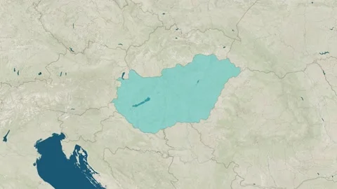 Zoom in to the map of Hungary with text, textless, and with flag Stock Footage 206888423